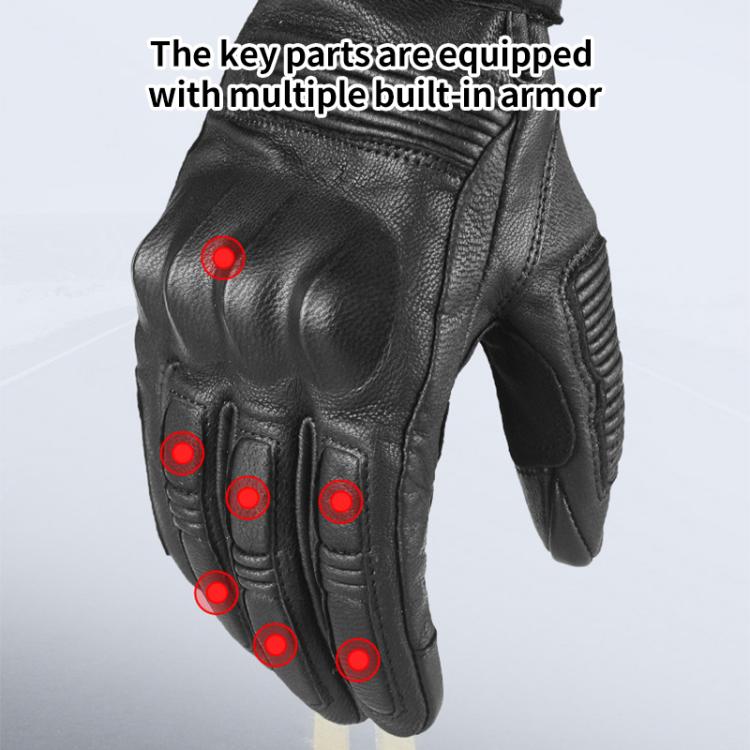 Guanti da moto retrò GHOST RACING GR-ST11 in vera pelle con dita intere per touchscreen., M, L, XL, XXL