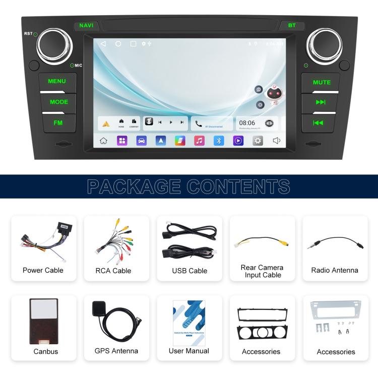 Per BMW Serie 3 E90 Android 15 7 pollici Auto CarPlay Navigazione Auto Immagine Retromarcia Integrata, Standard, Standard+AHD+Microphone