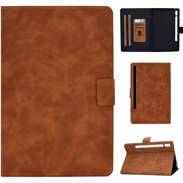 Custodia in pelle a conchiglia orizzontale con struttura in pelle bovina con supporto e slot per schede e sonno / risveglio, For Samsung Galaxy Tab A7 (2020) T500, For Samsung Galaxy Tab S8 / Galaxy Tab S7 11.0 T870, For iPad Air 2022 / 2020 10.9