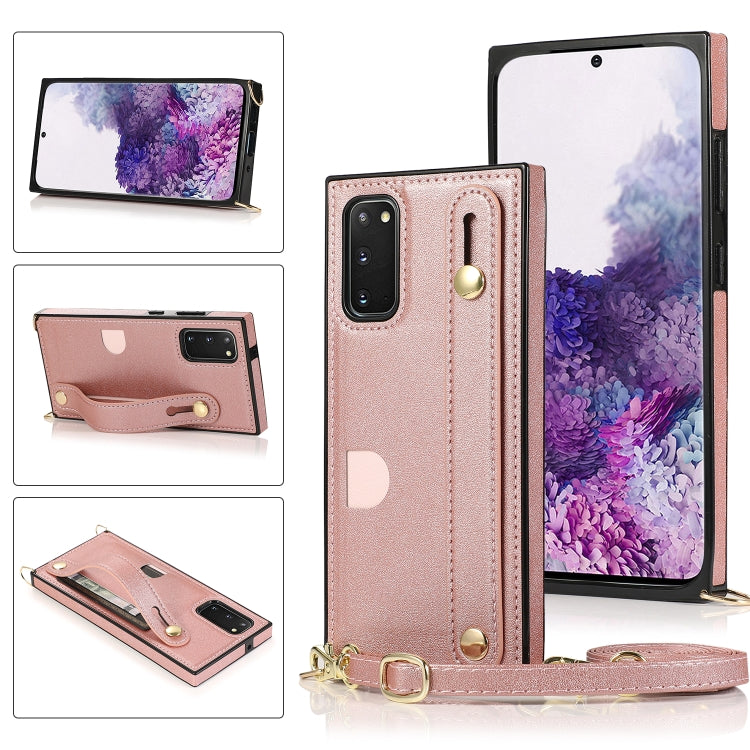 Custodia protettiva antiurto PU + TPU con cinturino da polso con cordino a tracolla e supporto e slot per schede, For Samsung Galaxy S10 Plus, For Samsung Galaxy S20, For Samsung Galaxy S20 Plus, For Samsung Galaxy S20 Ultra