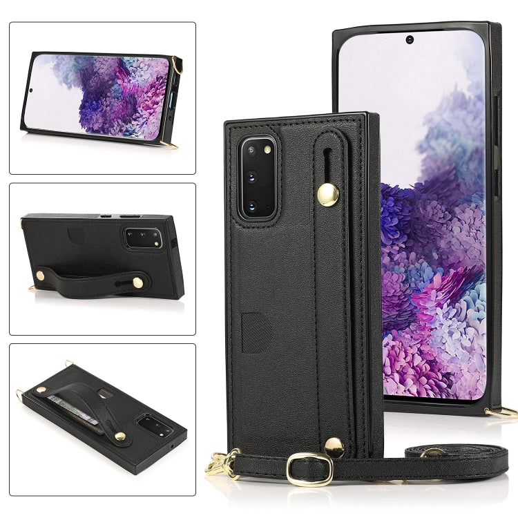 Custodia protettiva antiurto PU + TPU con cinturino da polso con cordino a tracolla e supporto e slot per schede, For Samsung Galaxy S10 Plus, For Samsung Galaxy S20, For Samsung Galaxy S20 Plus, For Samsung Galaxy S20 Ultra