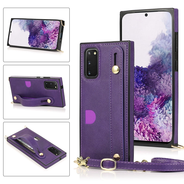 Custodia protettiva antiurto PU + TPU con cinturino da polso con cordino a tracolla e supporto e slot per schede, For Samsung Galaxy S10 Plus, For Samsung Galaxy S20, For Samsung Galaxy S20 Plus, For Samsung Galaxy S20 Ultra