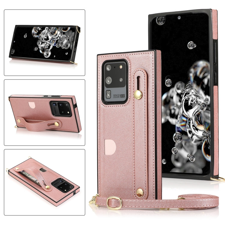 Custodia protettiva antiurto PU + TPU con cinturino da polso con cordino a tracolla e supporto e slot per schede, For Samsung Galaxy S10 Plus, For Samsung Galaxy S20, For Samsung Galaxy S20 Plus, For Samsung Galaxy S20 Ultra