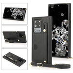 Custodia protettiva antiurto PU + TPU con cinturino da polso con cordino a tracolla e supporto e slot per schede, For Samsung Galaxy S10 Plus, For Samsung Galaxy S20, For Samsung Galaxy S20 Plus, For Samsung Galaxy S20 Ultra