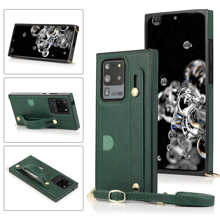 Custodia protettiva antiurto PU + TPU con cinturino da polso con cordino a tracolla e supporto e slot per schede, For Samsung Galaxy S10 Plus, For Samsung Galaxy S20, For Samsung Galaxy S20 Plus, For Samsung Galaxy S20 Ultra