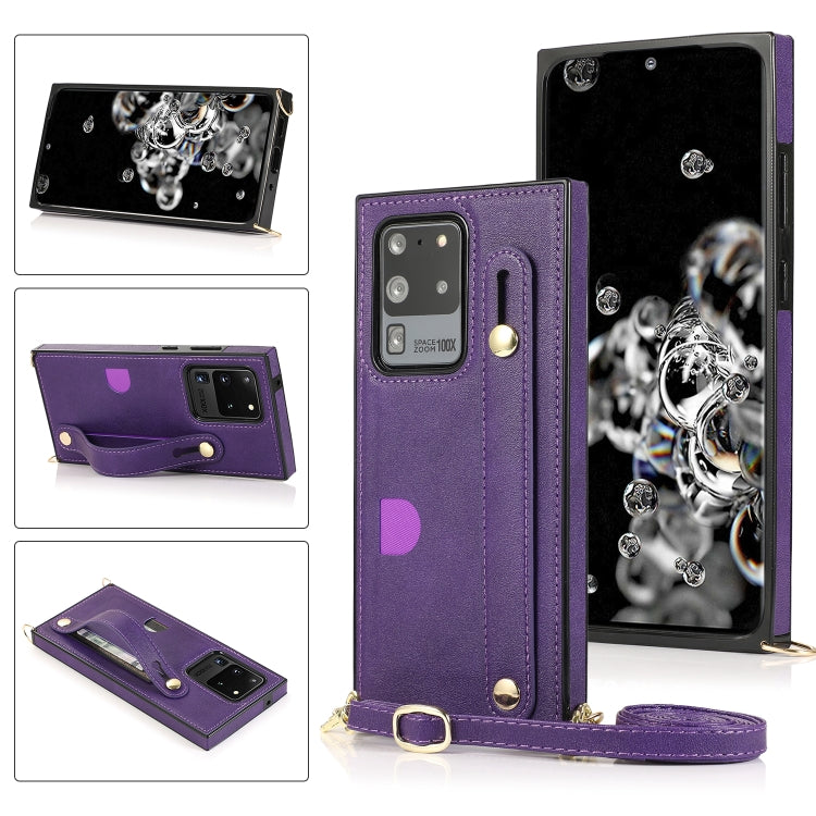 Custodia protettiva antiurto PU + TPU con cinturino da polso con cordino a tracolla e supporto e slot per schede, For Samsung Galaxy S10 Plus, For Samsung Galaxy S20, For Samsung Galaxy S20 Plus, For Samsung Galaxy S20 Ultra