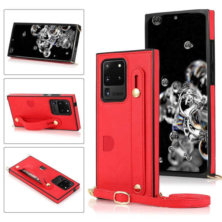 Custodia protettiva antiurto PU + TPU con cinturino da polso con cordino a tracolla e supporto e slot per schede, For Samsung Galaxy S10 Plus, For Samsung Galaxy S20, For Samsung Galaxy S20 Plus, For Samsung Galaxy S20 Ultra