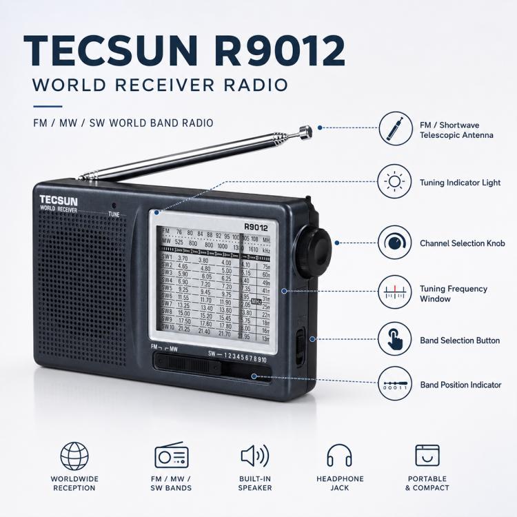 Radio portatile Tecsun R-9012 banda completa FM AM SW