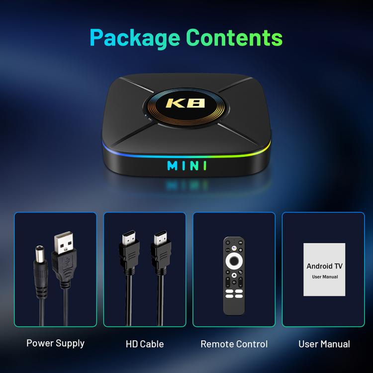 HK1 K8MINI Smart TV Box Android 14 4K UHD 2GB RAM