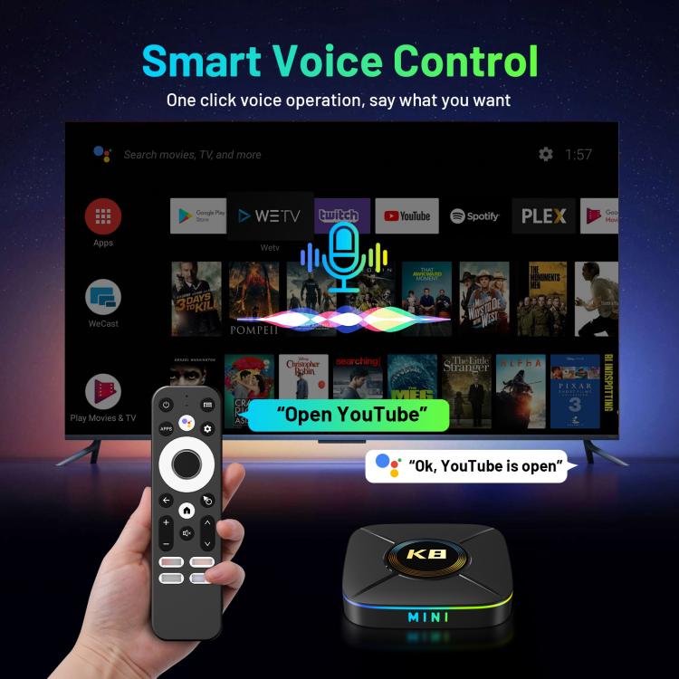 HK1 K8MINI Smart TV Box Android 14 4K UHD 2GB RAM