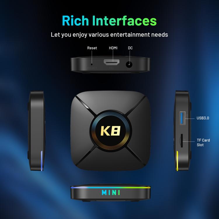 HK1 K8MINI Smart TV Box Android 14 4K UHD 2GB RAM