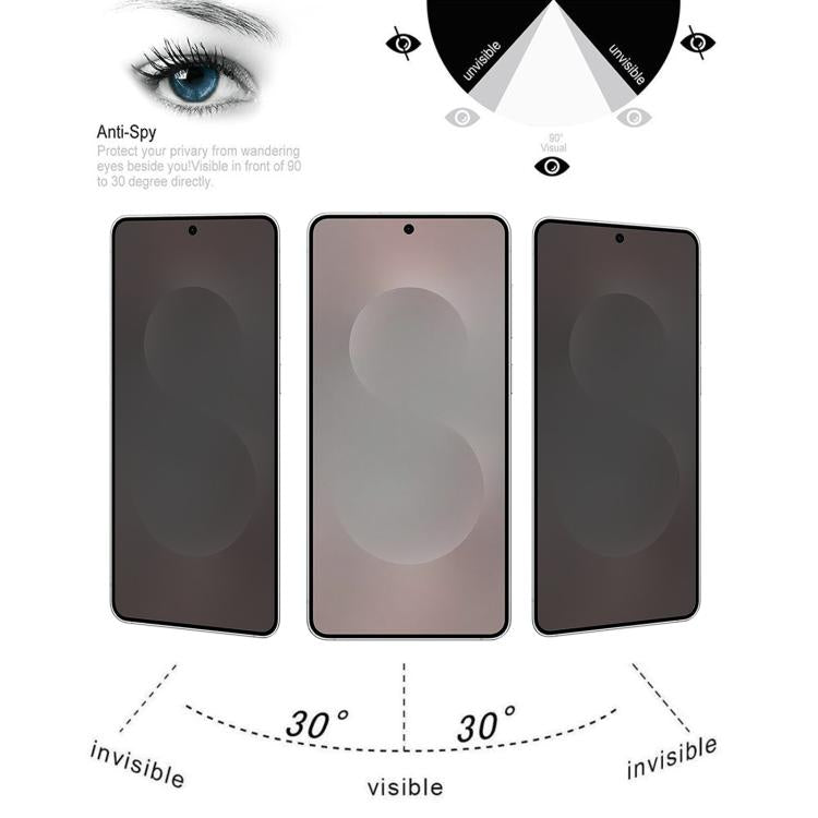 Pellicola in vetro temperato anti-spia ad alta trasparenza, copertura completa, supporto per lo sblocco tramite impronta digitale., For Samsung Galaxy S25 Edge 5G