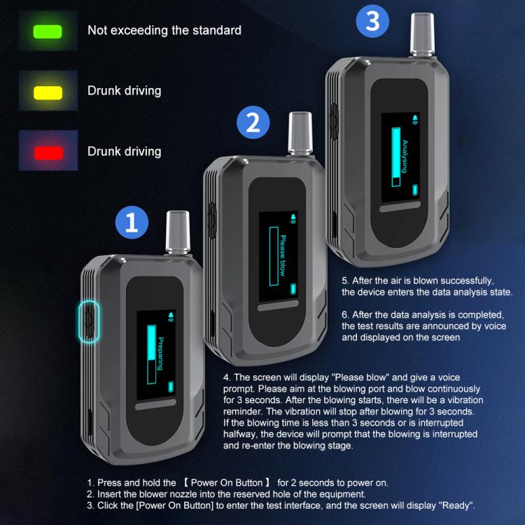 D2000 Tester portatile di precisione per il contenuto di alcol con schermo HD IPS, a soffiaggio., D2000