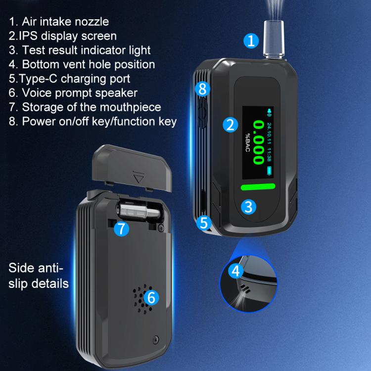 D2000 Tester portatile di precisione per il contenuto di alcol con schermo HD IPS, a soffiaggio., D2000