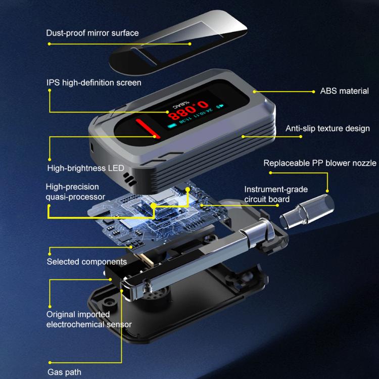 D2000 Tester portatile di precisione per il contenuto di alcol con schermo HD IPS, a soffiaggio., D2000