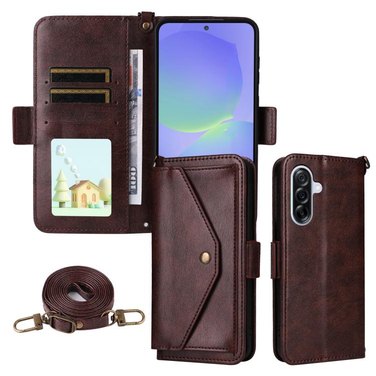 Custodia per telefono a tracolla in pelle di vacchetta con scomparti multipli per carte., For Samsung Galaxy A06 5G / 4G, For Samsung Galaxy A56 5G, For Samsung Galaxy A16 5G / 4G / A26 5G, For Samsung Galaxy A36 5G