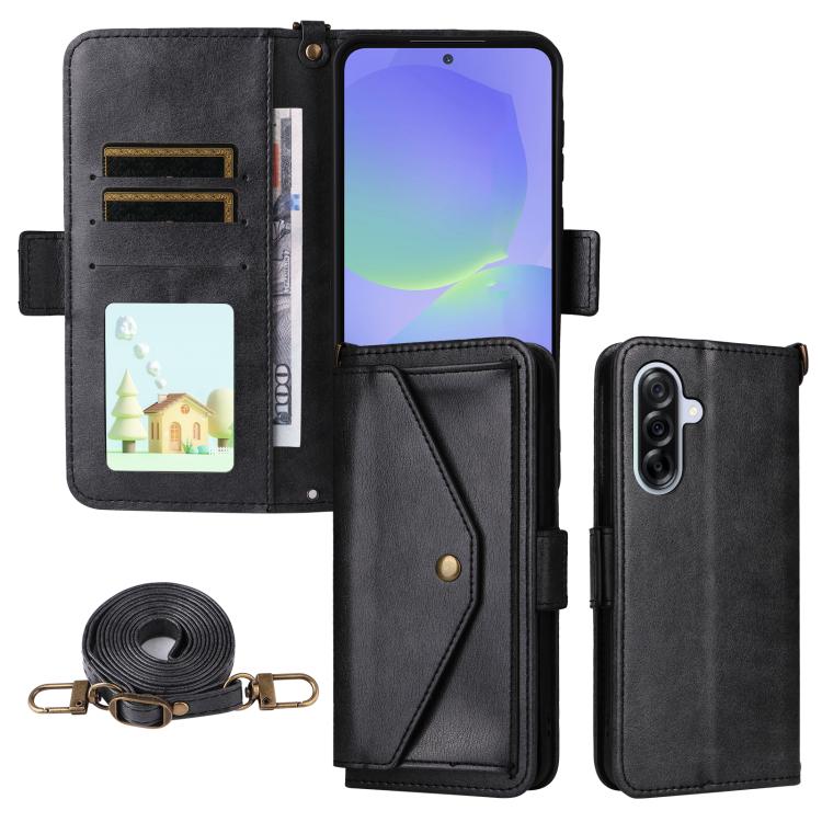 Custodia per telefono a tracolla in pelle di vacchetta con scomparti multipli per carte., For Samsung Galaxy A06 5G / 4G, For Samsung Galaxy A56 5G, For Samsung Galaxy A16 5G / 4G / A26 5G, For Samsung Galaxy A36 5G