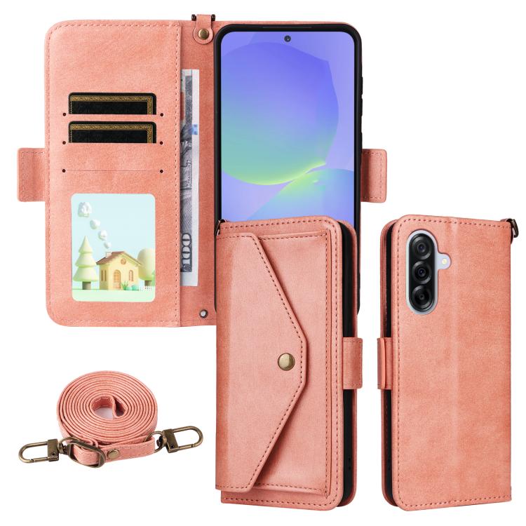 Custodia per telefono a tracolla in pelle di vacchetta con scomparti multipli per carte., For Samsung Galaxy A06 5G / 4G, For Samsung Galaxy A56 5G, For Samsung Galaxy A16 5G / 4G / A26 5G, For Samsung Galaxy A36 5G