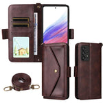 Custodia per telefono a tracolla in pelle di vacchetta con scomparti multipli per carte., For Samsung Galaxy S25 5G, For Samsung Galaxy A53 5G
