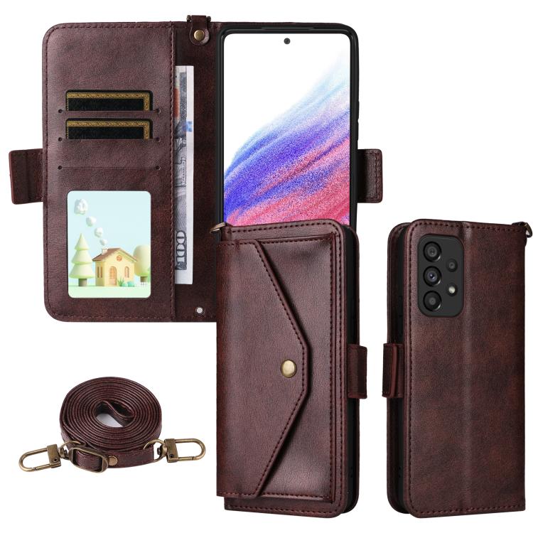Custodia per telefono a tracolla in pelle di vacchetta con scomparti multipli per carte., For Samsung Galaxy S25 5G, For Samsung Galaxy A53 5G