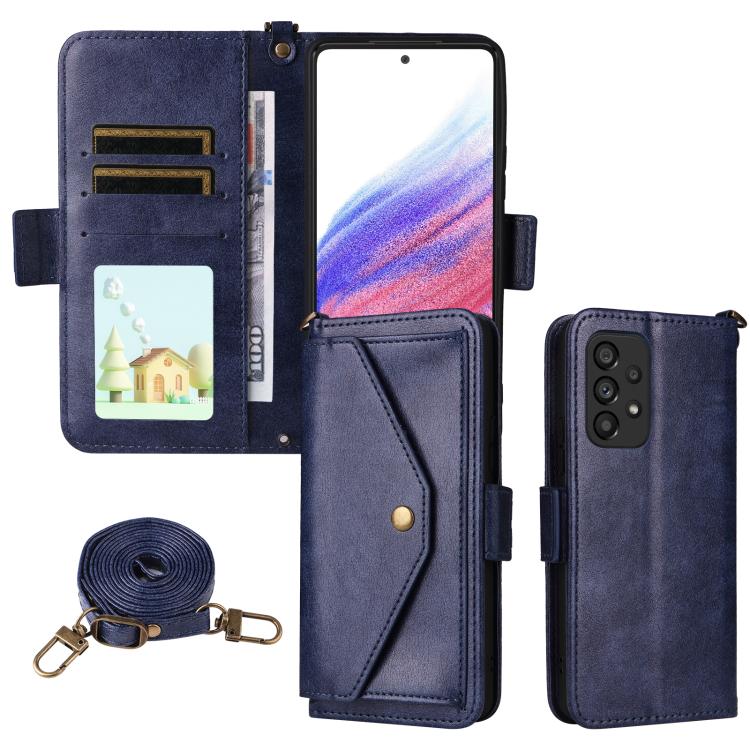 Custodia per telefono a tracolla in pelle di vacchetta con scomparti multipli per carte., For Samsung Galaxy S25 5G, For Samsung Galaxy A53 5G