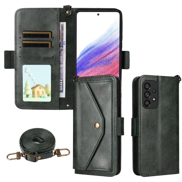 Custodia per telefono a tracolla in pelle di vacchetta con scomparti multipli per carte., For Samsung Galaxy S25 5G, For Samsung Galaxy A53 5G