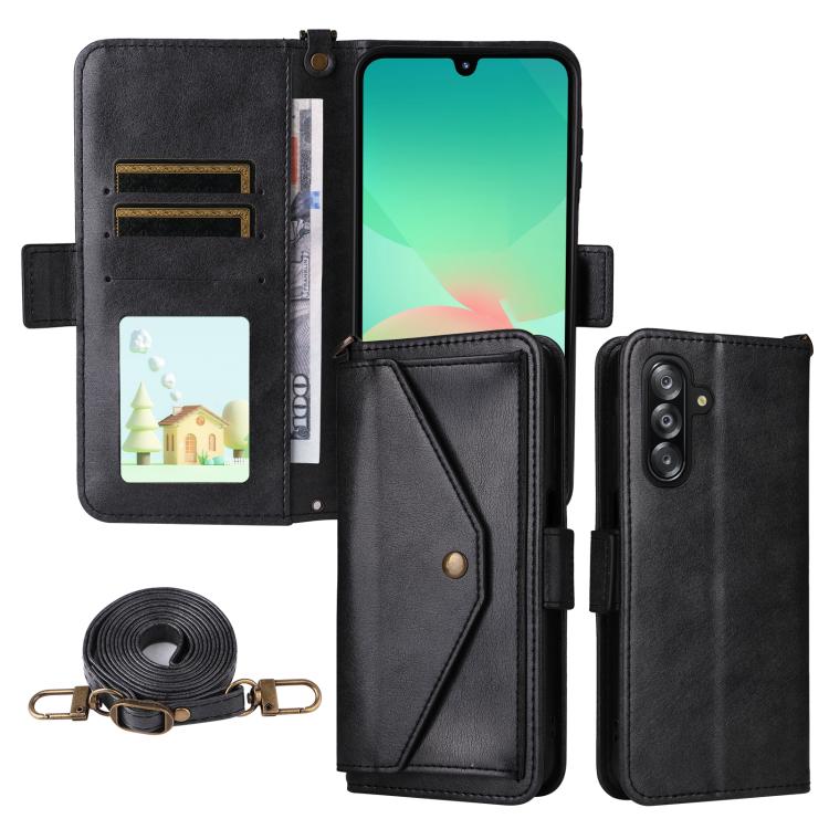 Custodia per telefono a tracolla in pelle di vacchetta con scomparti multipli per carte., For Samsung Galaxy A06 5G / 4G, For Samsung Galaxy A56 5G, For Samsung Galaxy A16 5G / 4G / A26 5G, For Samsung Galaxy A36 5G