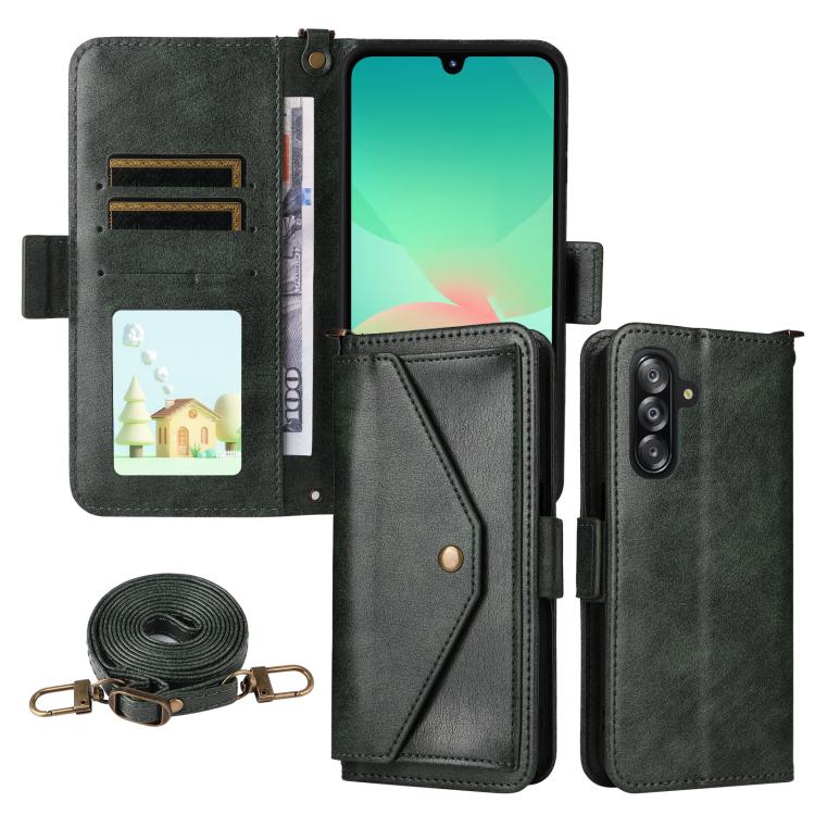 Custodia per telefono a tracolla in pelle di vacchetta con scomparti multipli per carte., For Samsung Galaxy A06 5G / 4G, For Samsung Galaxy A56 5G, For Samsung Galaxy A16 5G / 4G / A26 5G, For Samsung Galaxy A36 5G