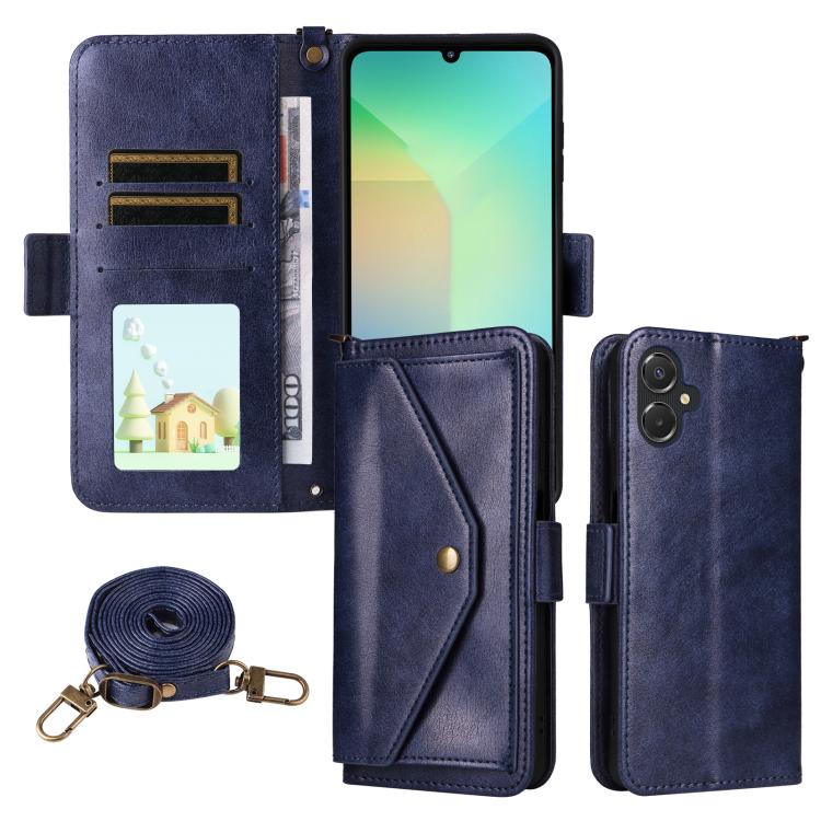 Custodia per telefono a tracolla in pelle di vacchetta con scomparti multipli per carte., For Samsung Galaxy A06 5G / 4G, For Samsung Galaxy A56 5G, For Samsung Galaxy A16 5G / 4G / A26 5G, For Samsung Galaxy A36 5G