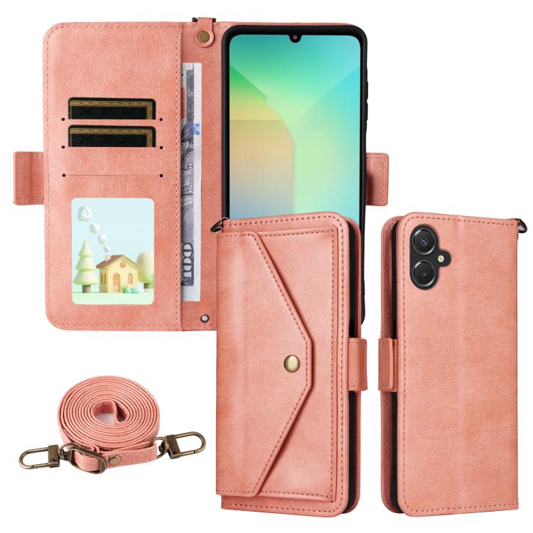 Custodia per telefono a tracolla in pelle di vacchetta con scomparti multipli per carte., For Samsung Galaxy A06 5G / 4G, For Samsung Galaxy A56 5G, For Samsung Galaxy A16 5G / 4G / A26 5G, For Samsung Galaxy A36 5G