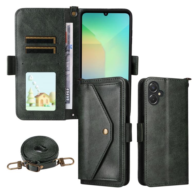 Custodia per telefono a tracolla in pelle di vacchetta con scomparti multipli per carte., For Samsung Galaxy A06 5G / 4G, For Samsung Galaxy A56 5G, For Samsung Galaxy A16 5G / 4G / A26 5G, For Samsung Galaxy A36 5G