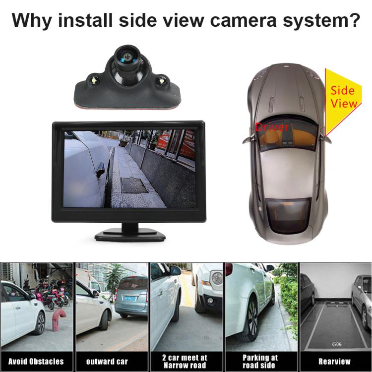 Kit di assistenza all'immagine con telecamera anteriore e laterale per il rilevamento dell'angolo cieco, schermo HD da 5 pollici 1080P., Side Front Blind Spot Camera