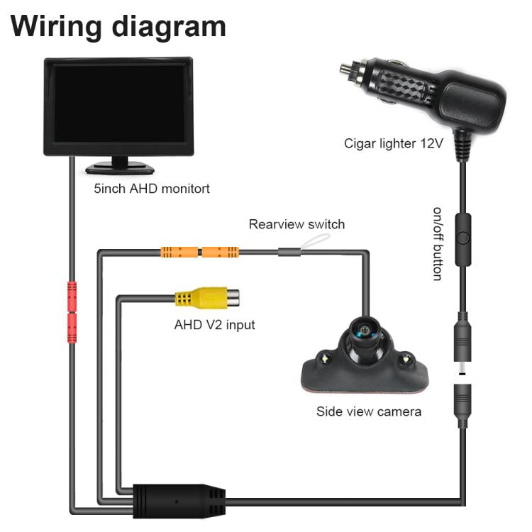 Kit di assistenza all'immagine con telecamera anteriore e laterale per il rilevamento dell'angolo cieco, schermo HD da 5 pollici 1080P., Side Front Blind Spot Camera