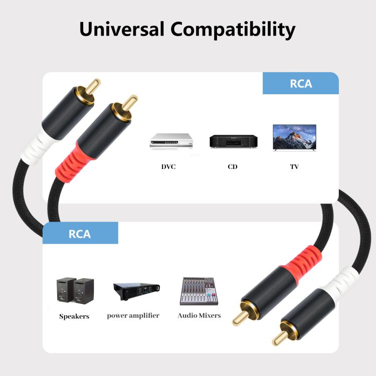 2 RCA Male to 2 RCA Male Audio Cable, 1m, 2m, 3m, 5m, 7.6m