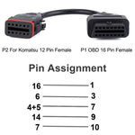 Cavo diagnostico OBD per camion Komatsu/Cummins, 12 Pin to 16 Pin