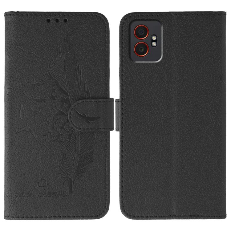 Custodia per telefono in pelle con motivo a piuma e texture litchi, For Samsung Galaxy XCover7 Pro