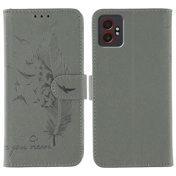 Custodia per telefono in pelle con motivo a piuma e texture litchi, For Samsung Galaxy XCover7 Pro