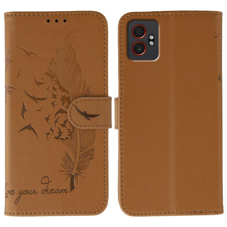 Custodia per telefono in pelle con motivo a piuma e texture litchi, For Samsung Galaxy XCover7 Pro