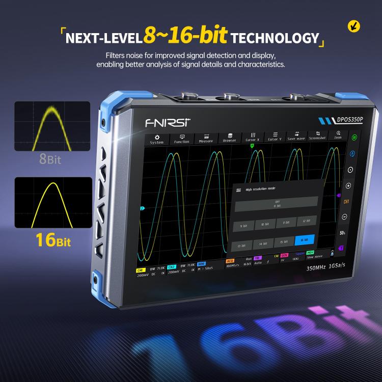 Oscilloscopio tablet FNIRSI DPOS350P 4 in 1 con schermo touch IPS HD da 7 pollici e frequenza di campionamento fino a 350 MHz., DPOS350P(US Plug), DPOS350P(EU Plug)