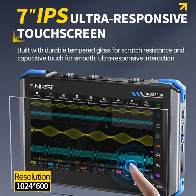 Oscilloscopio tablet FNIRSI DPOS350P 4 in 1 con schermo touch IPS HD da 7 pollici e frequenza di campionamento fino a 350 MHz., DPOS350P(US Plug), DPOS350P(EU Plug)