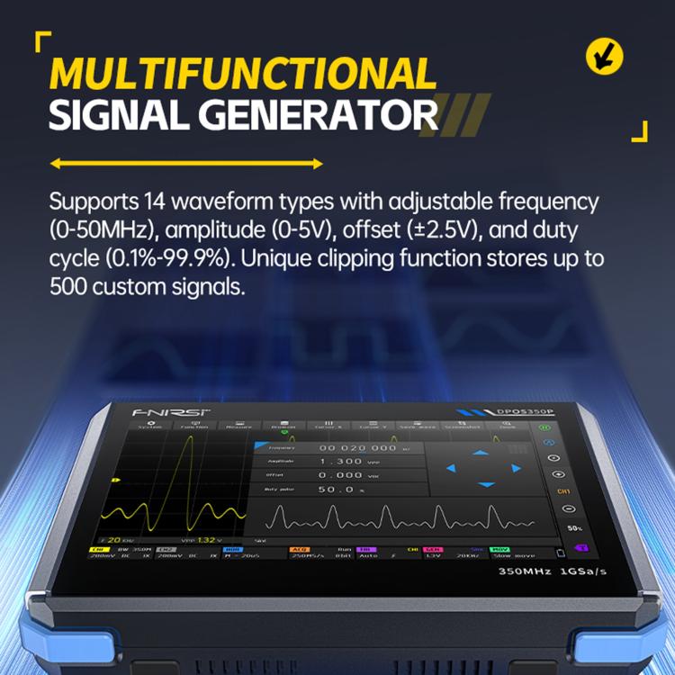 Oscilloscopio tablet FNIRSI DPOS350P 4 in 1 con schermo touch IPS HD da 7 pollici e frequenza di campionamento fino a 350 MHz., DPOS350P(US Plug), DPOS350P(EU Plug)
