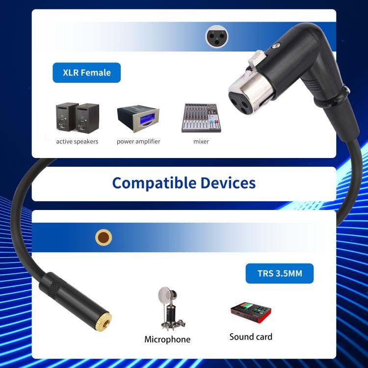 Cavo adattatore convertitore audio da 3,5 mm femmina a XLR femmina con connettore a gomito, 3.5mm Female to XLR Female Elbow