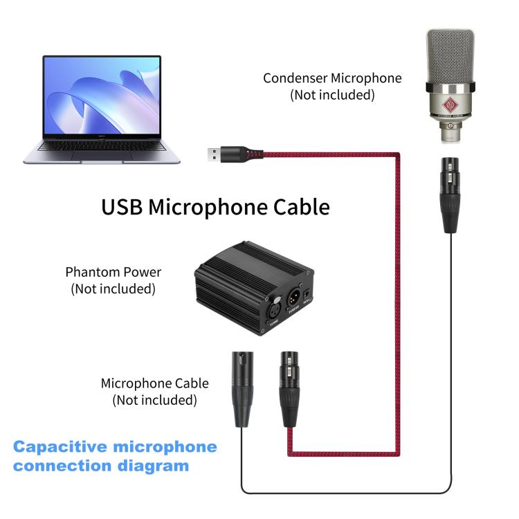 Cavo di registrazione audio da USB-A a XLR femmina per microfono dinamico, 1m, 2m, 3m