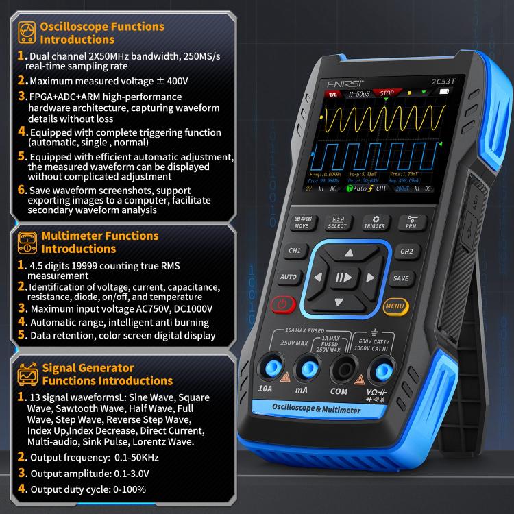Multimetro digitale a doppio canale FNIRSI 2C53T da 50 m, Standard Version, High-end Version