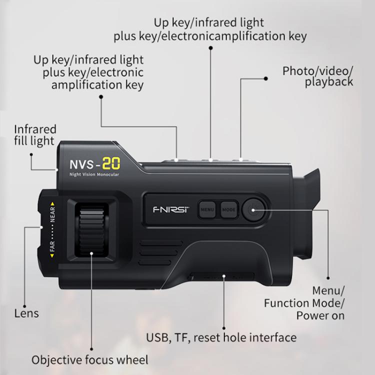 FNIRSI NVS-20 Dispositivo portatile per la visione notturna a infrarossi HD 4K a colori per esterni., NVS-20