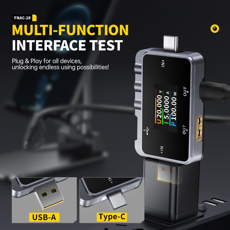 Tester di monitoraggio dell'ondulazione professionale multifunzione Fnirsi FNAC-28 con porte Type-C e USB., FNAC-28