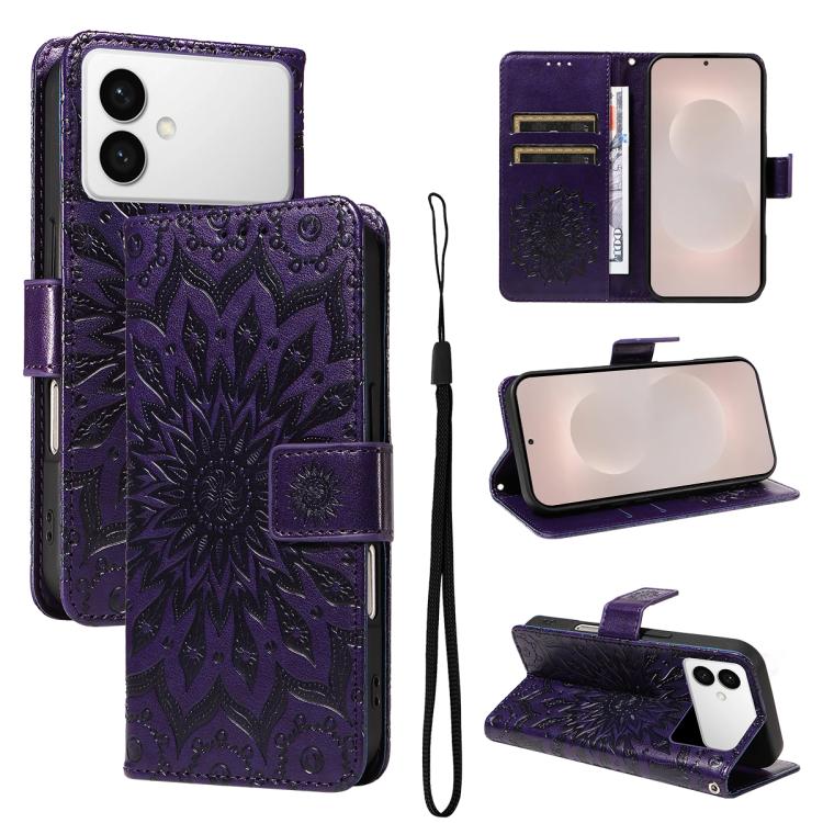 Custodia per telefono in pelle con motivo a girasole in rilievo., For Galaxy S26 FE 5G, For Galaxy S26+ 5G, For Galaxy S26 Edge 5G