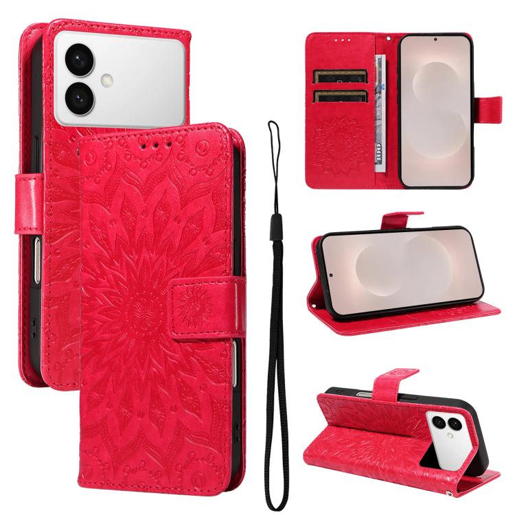 Custodia per telefono in pelle con motivo a girasole in rilievo., For Galaxy S26 FE 5G, For Galaxy S26+ 5G, For Galaxy S26 Edge 5G