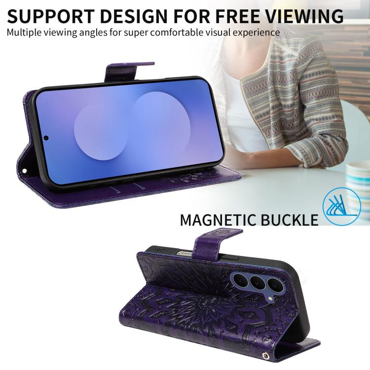 Custodia per telefono in pelle con motivo a girasole in rilievo., For Galaxy S26 FE 5G, For Galaxy S26+ 5G, For Galaxy S26 Edge 5G