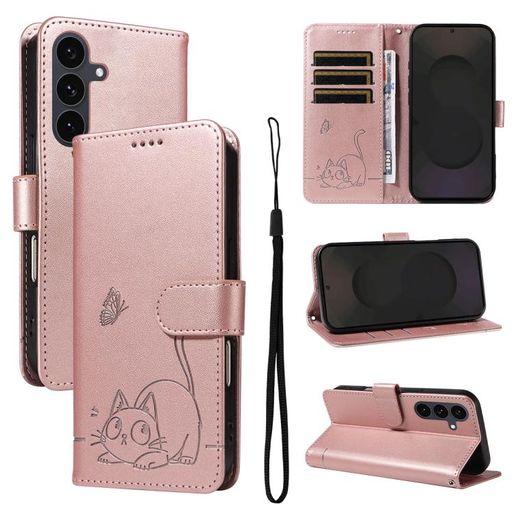 Adorabile custodia per telefono in pelle con motivo a rilievo di gatti., For Galaxy S26 5G, For Galaxy S25 FE 5G